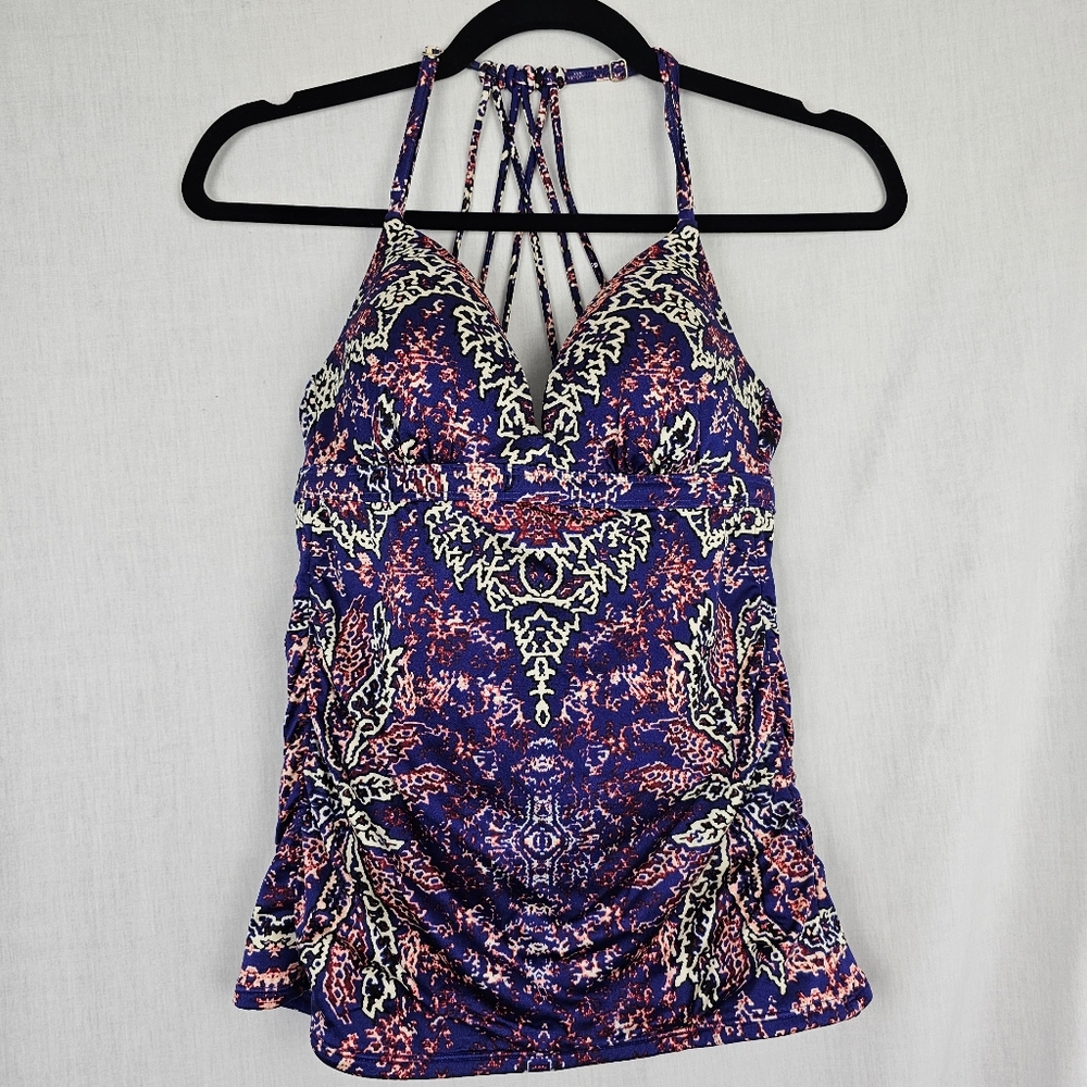 Athleta 24 Top Swim Top Purple Cream Red Pink Women's Size ST